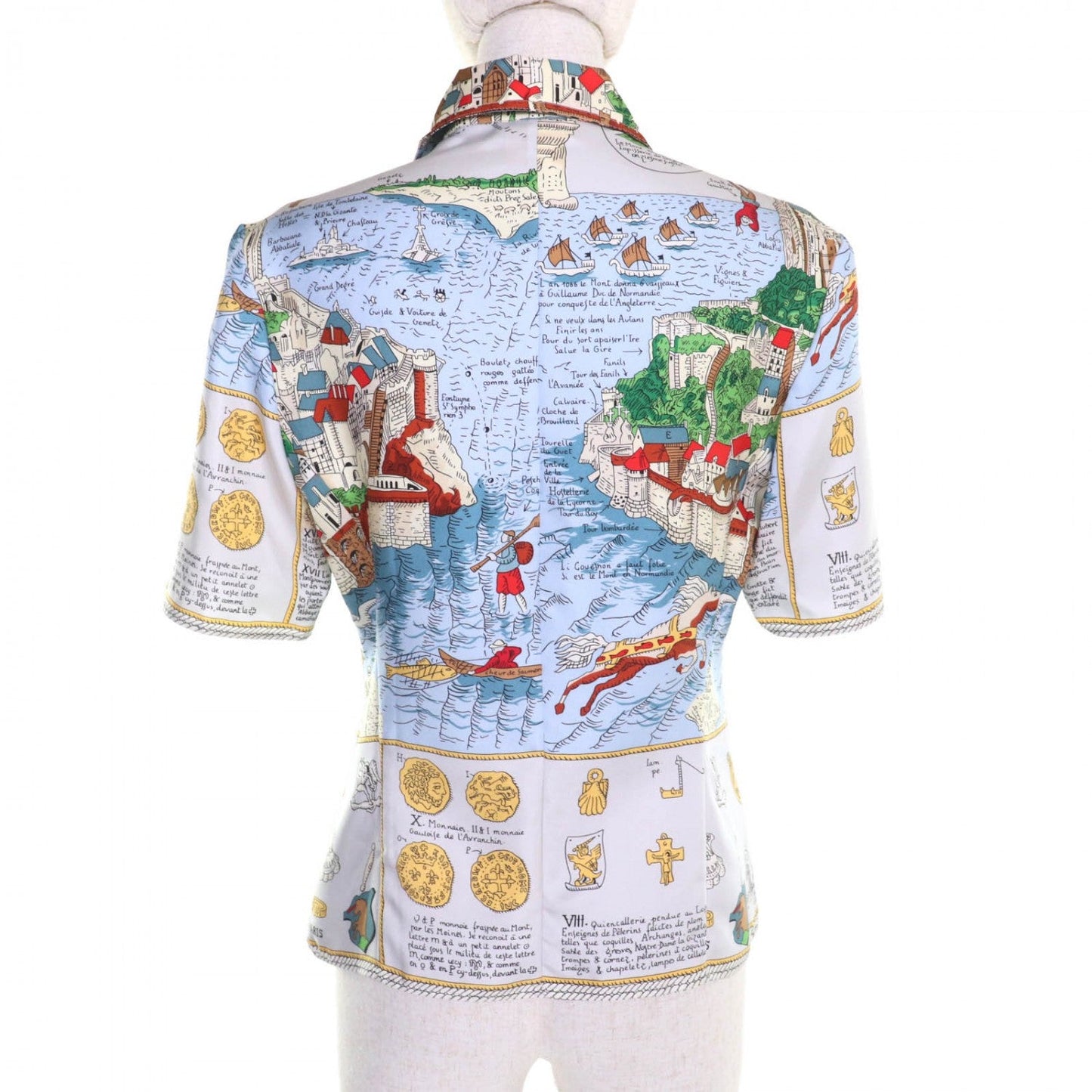 HERMES Short sleeve shirt silk Multi Mont Saint-Michel 38