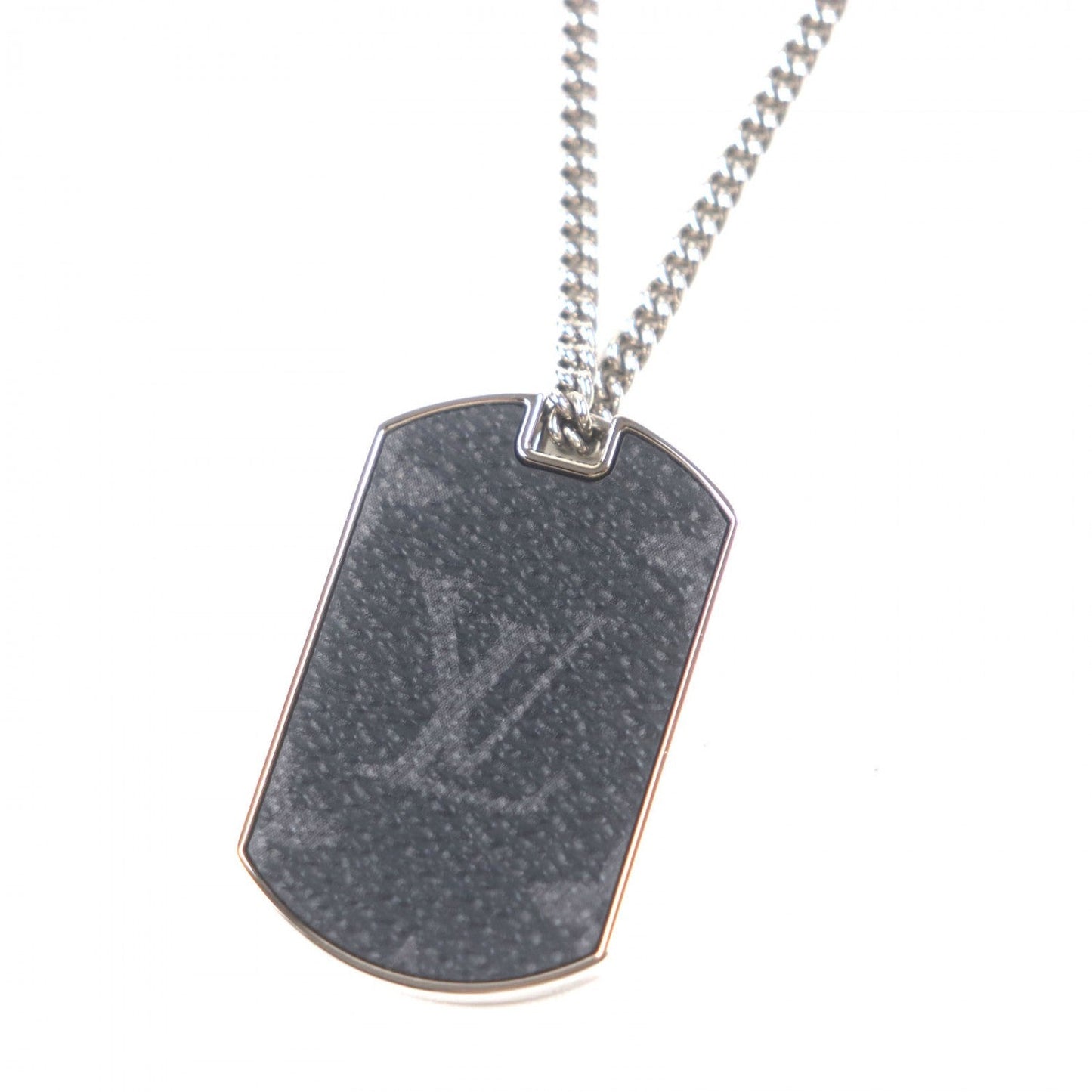 LOUIS VUITTON Necklace M63640 Monogram Eclipse Black Silver Corrier plaque