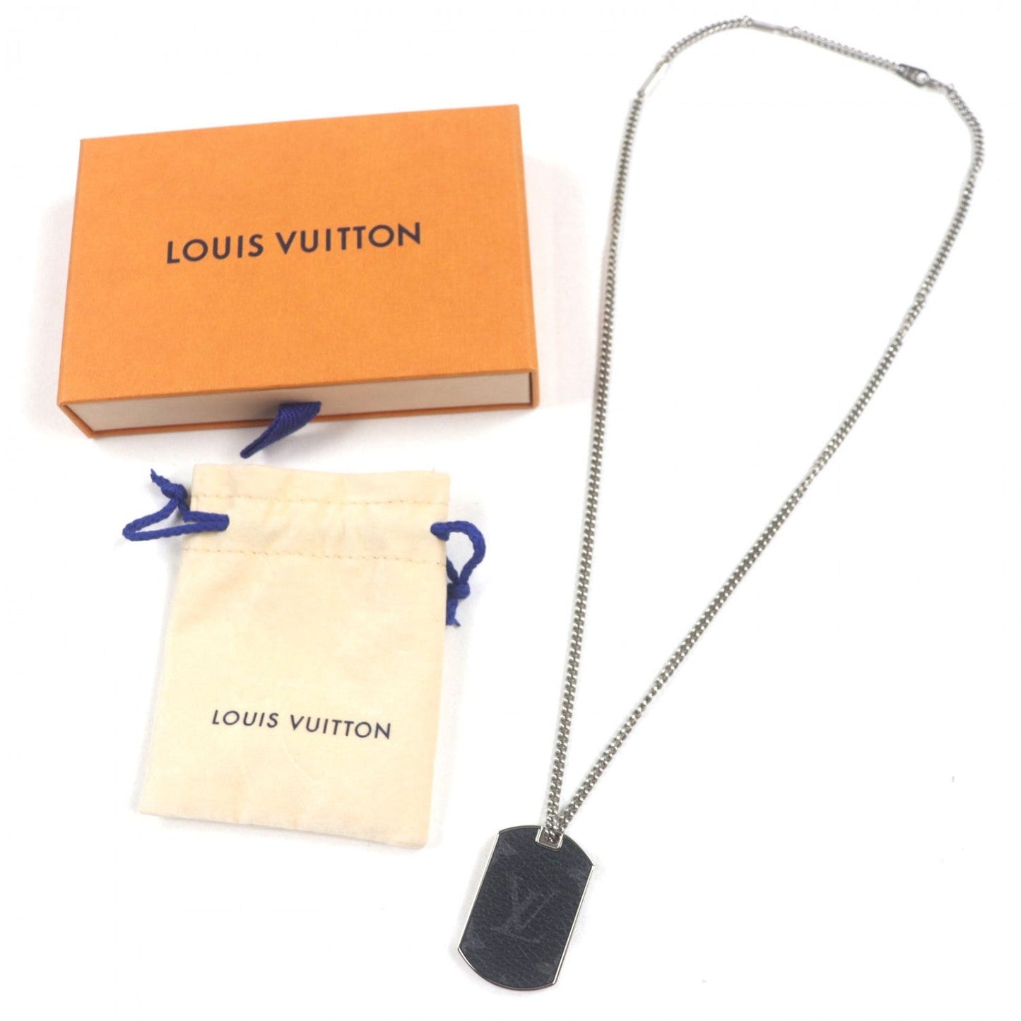 LOUIS VUITTON Necklace M63640 Monogram Eclipse Black Silver Corrier plaque