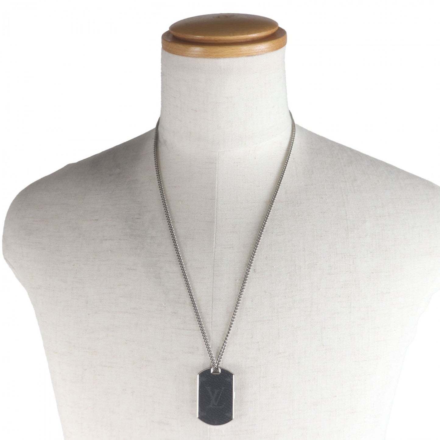 LOUIS VUITTON Necklace M63640 Monogram Eclipse Black Silver Corrier plaque