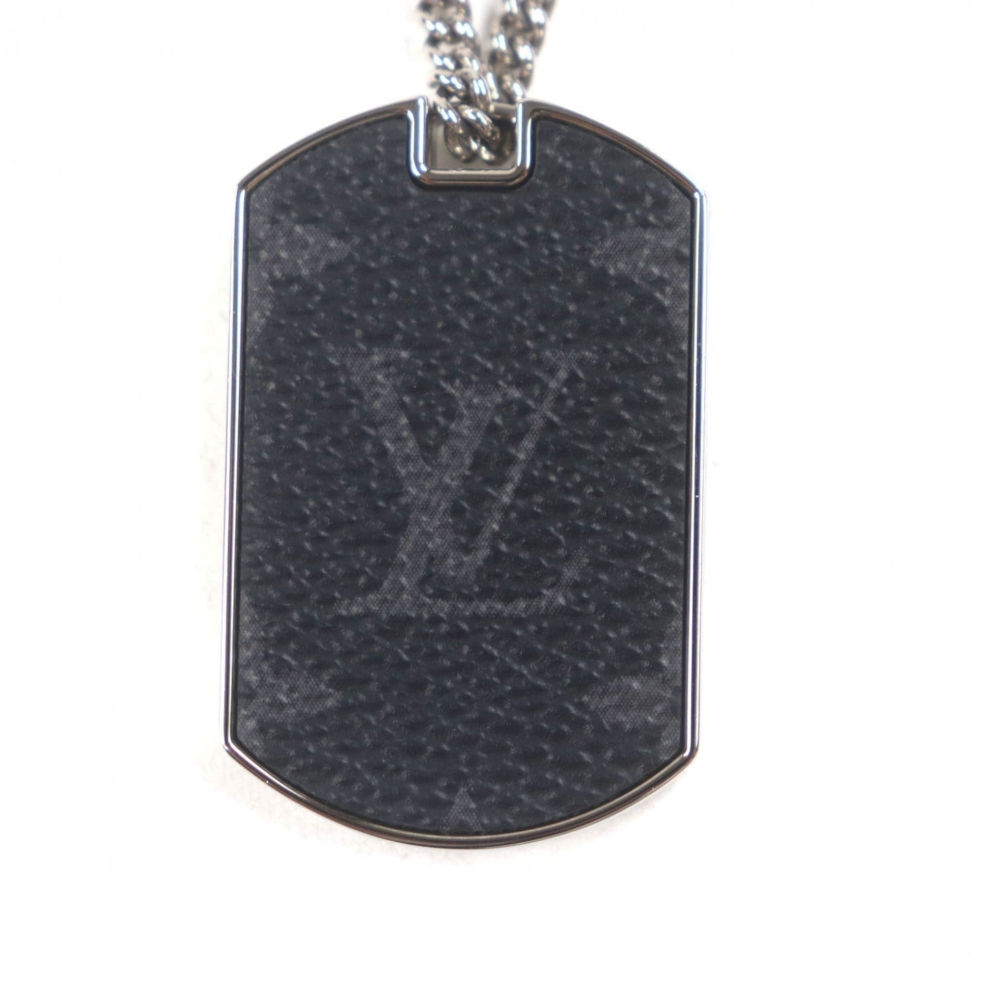 LOUIS VUITTON Necklace M63640 Monogram Eclipse Black Silver Corrier plaque