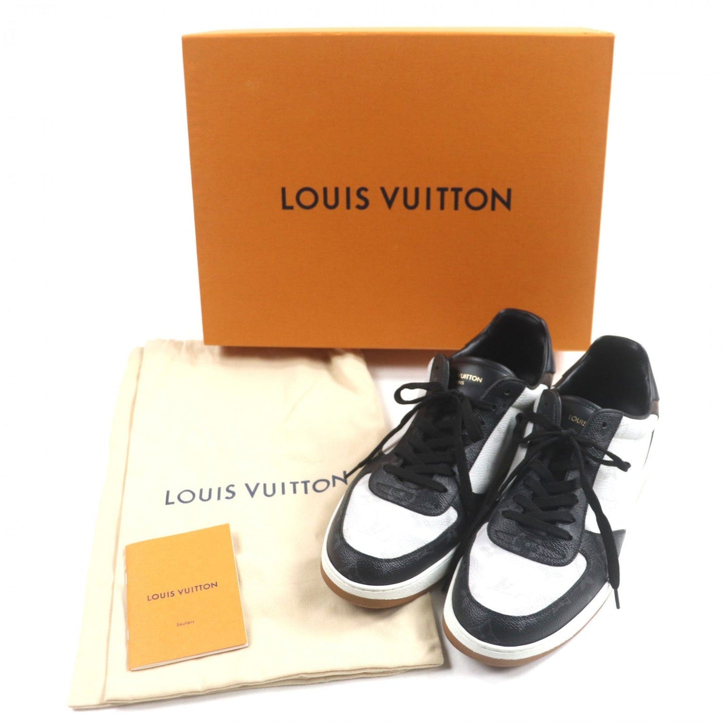 LOUIS VUITTON Low cut sneakers Monogram canvas Black white brown Rivoli line 7.5