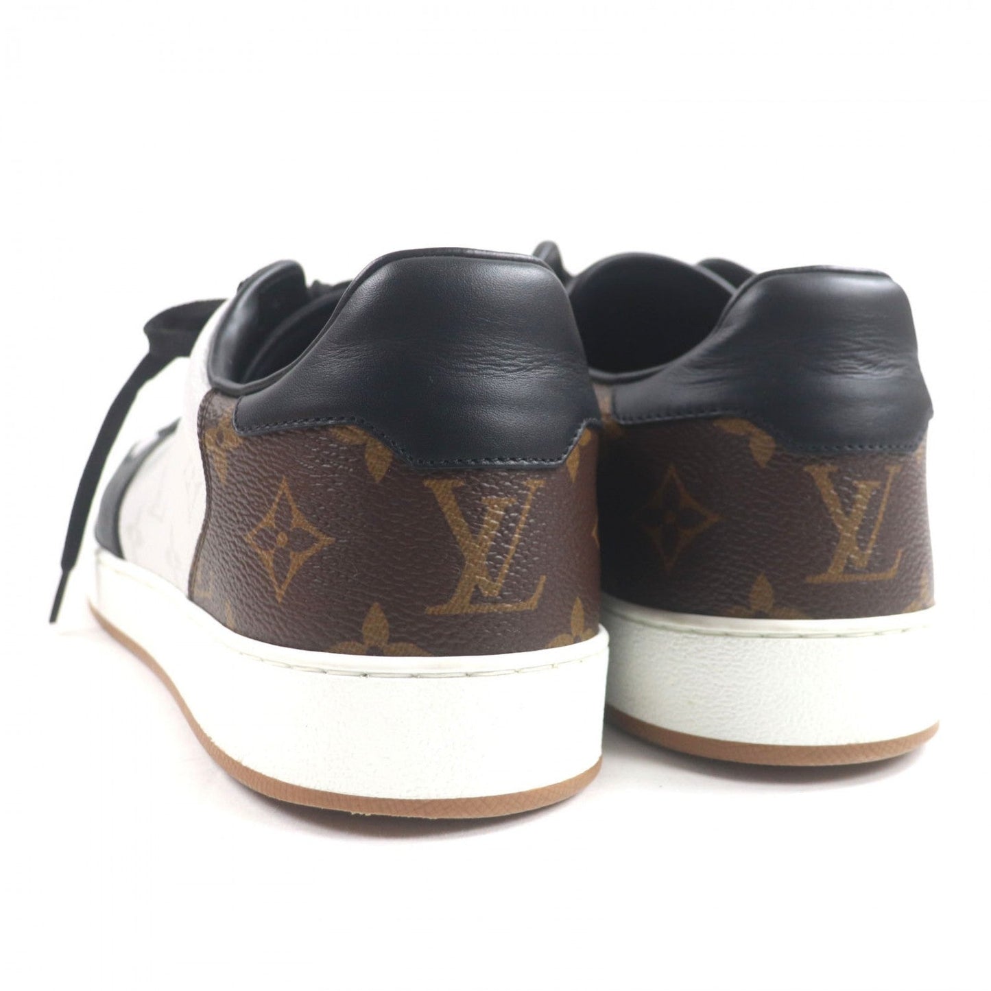 LOUIS VUITTON Low cut sneakers Monogram canvas Black white brown Rivoli line 7.5