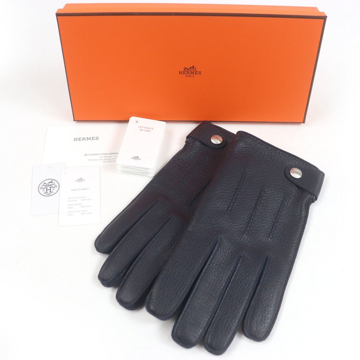 HERMES gloves Dearskin Navy 8.5