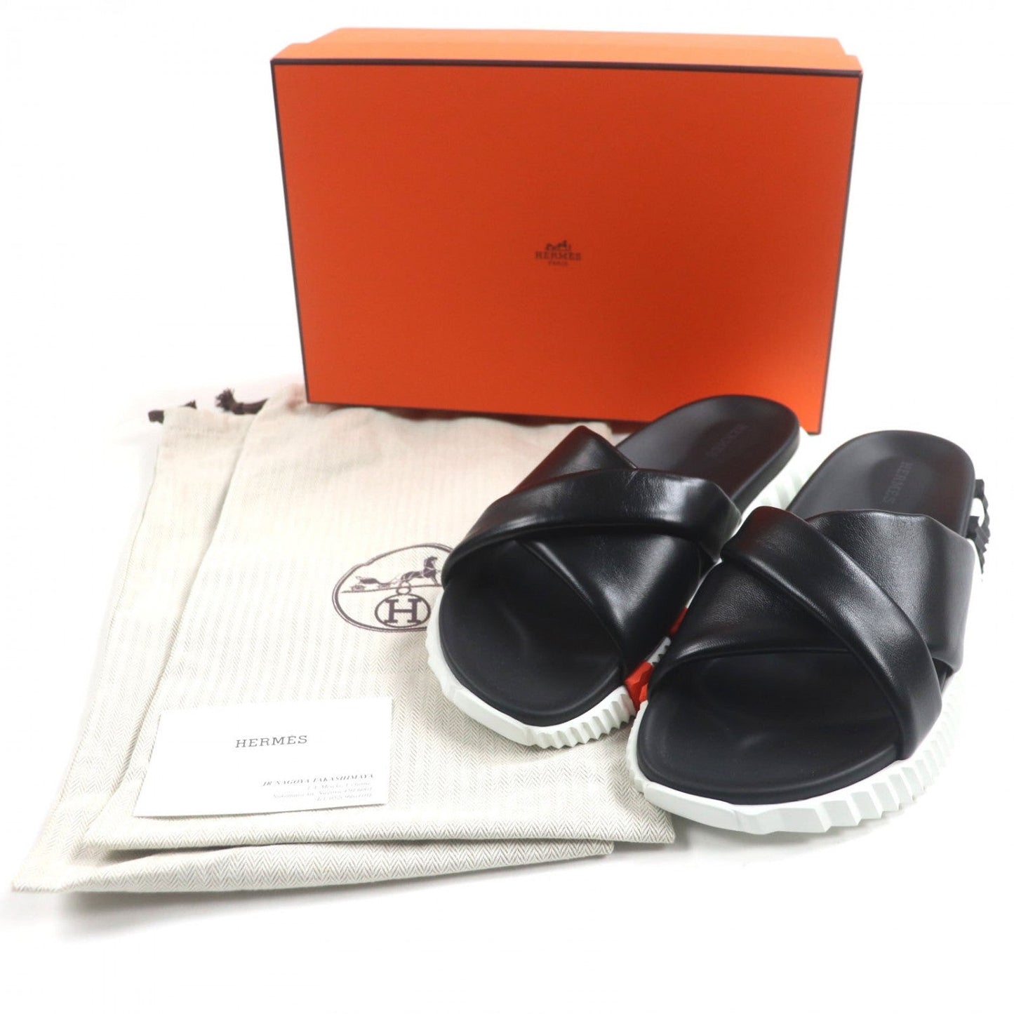 HERMES Sandals leather black infrastructure 39