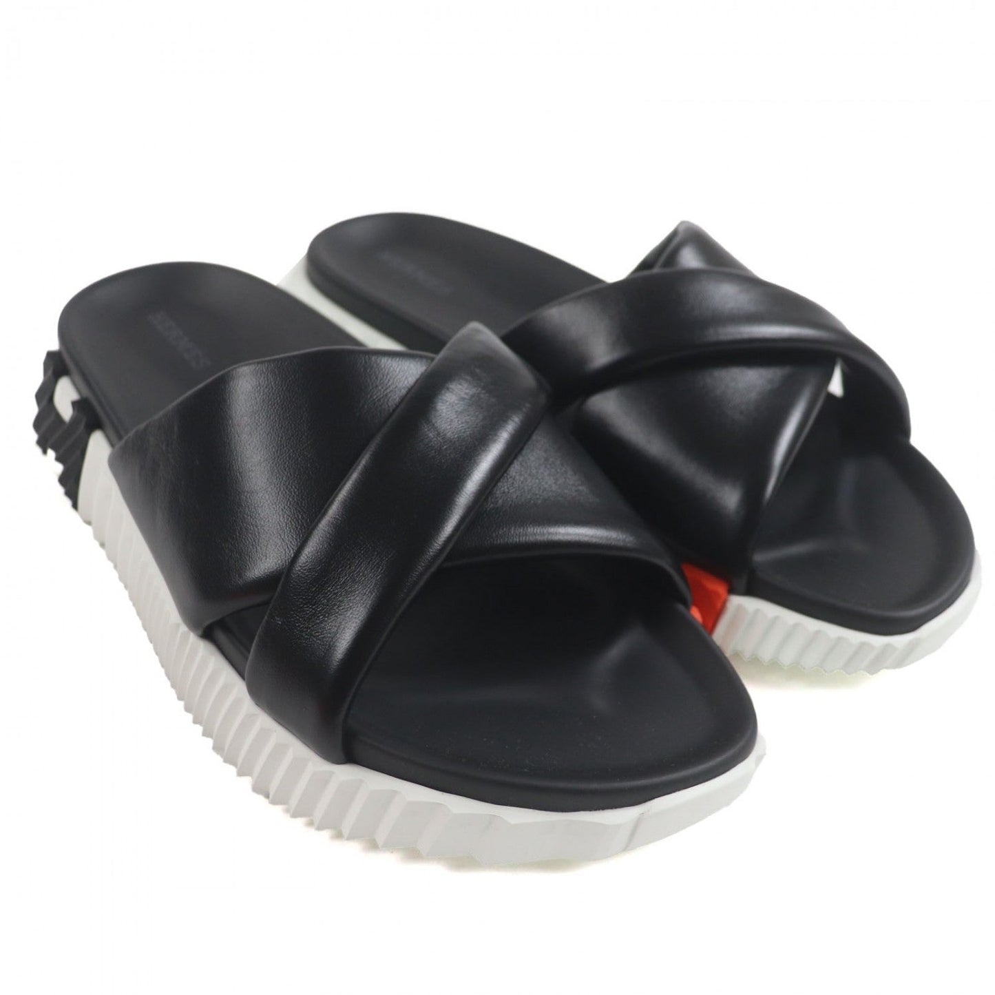 HERMES Sandals leather black infrastructure 39