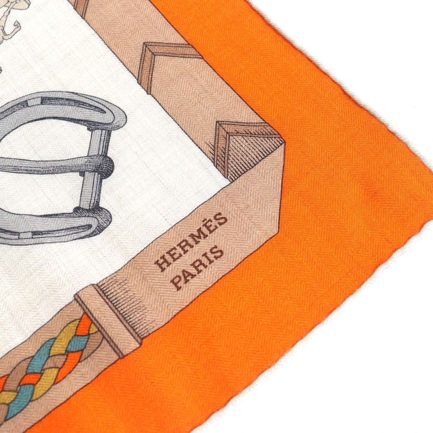 HERMES Stall cashmere Orange/Natural/Vert de Gris Carregeant Chevaux Deschenes