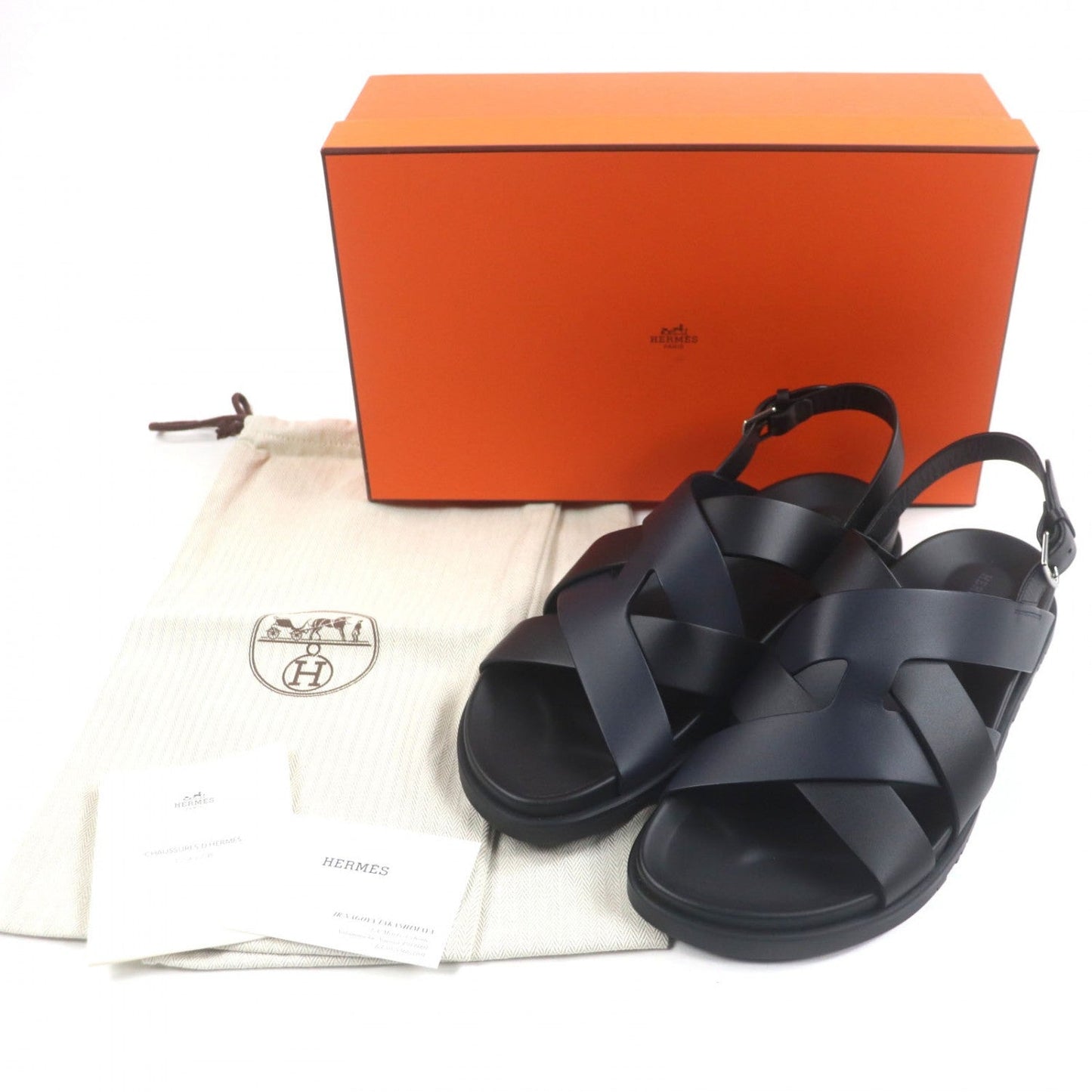 HERMES Sandals leather Black navy Hercules 44