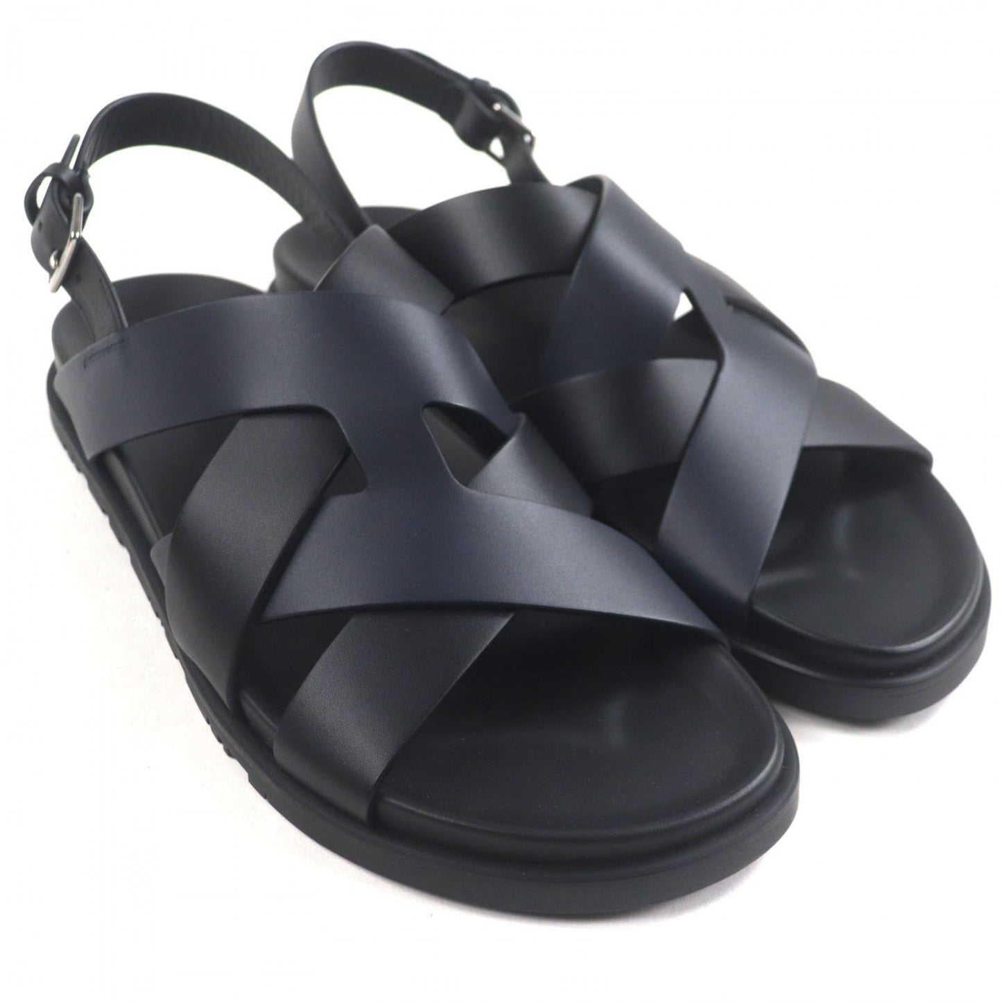 HERMES Sandals leather Black navy Hercules 44