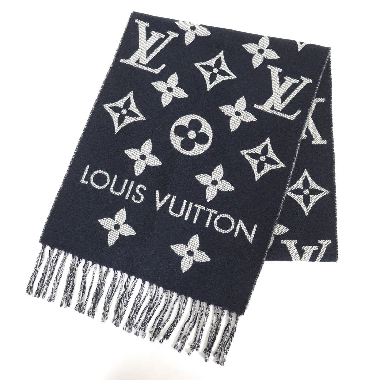 LOUIS VUITTON Scarf M79503 wool Navy LV Essential Scarf 170Ã34cm