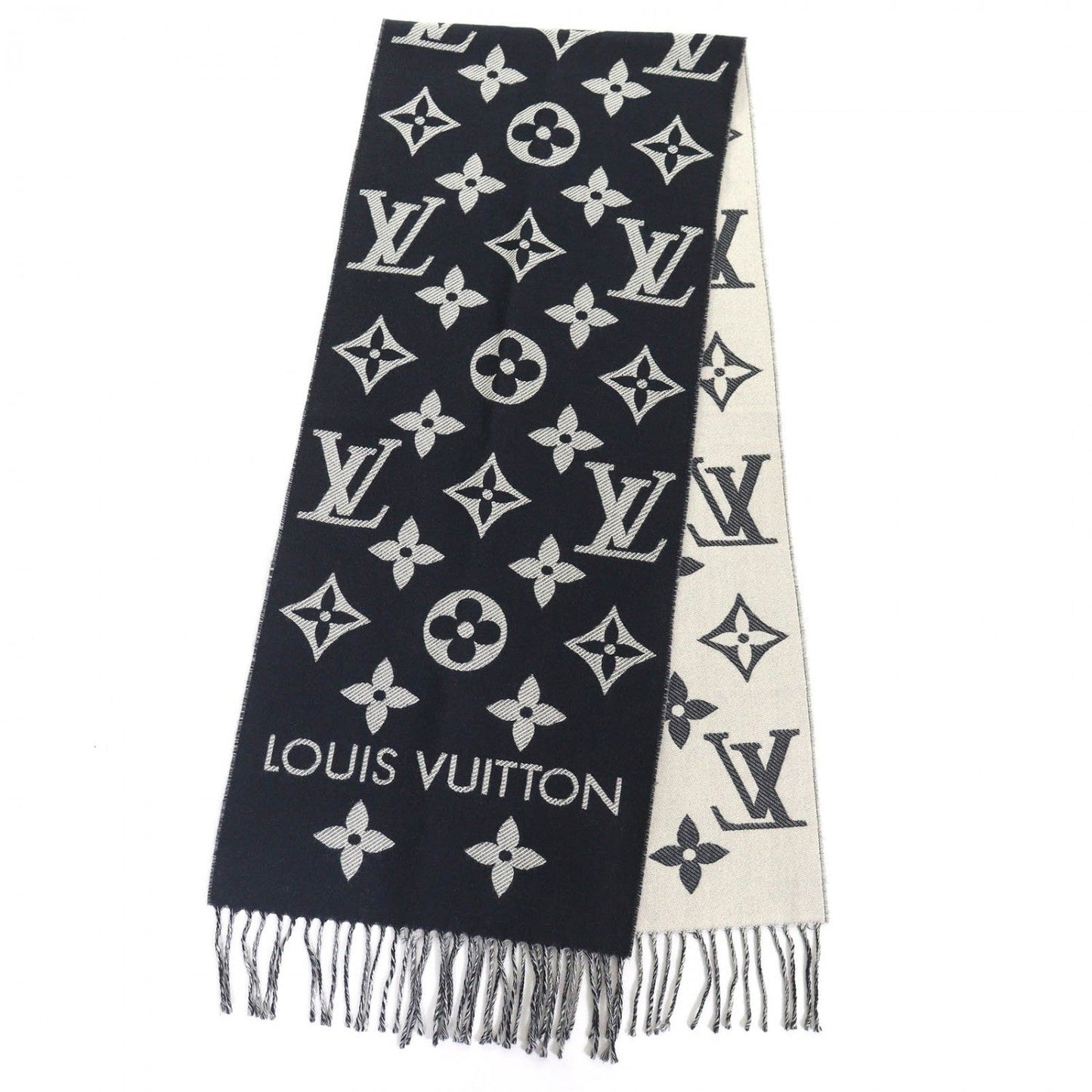 LOUIS VUITTON Scarf M79503 wool Navy LV Essential Scarf 170Ã34cm