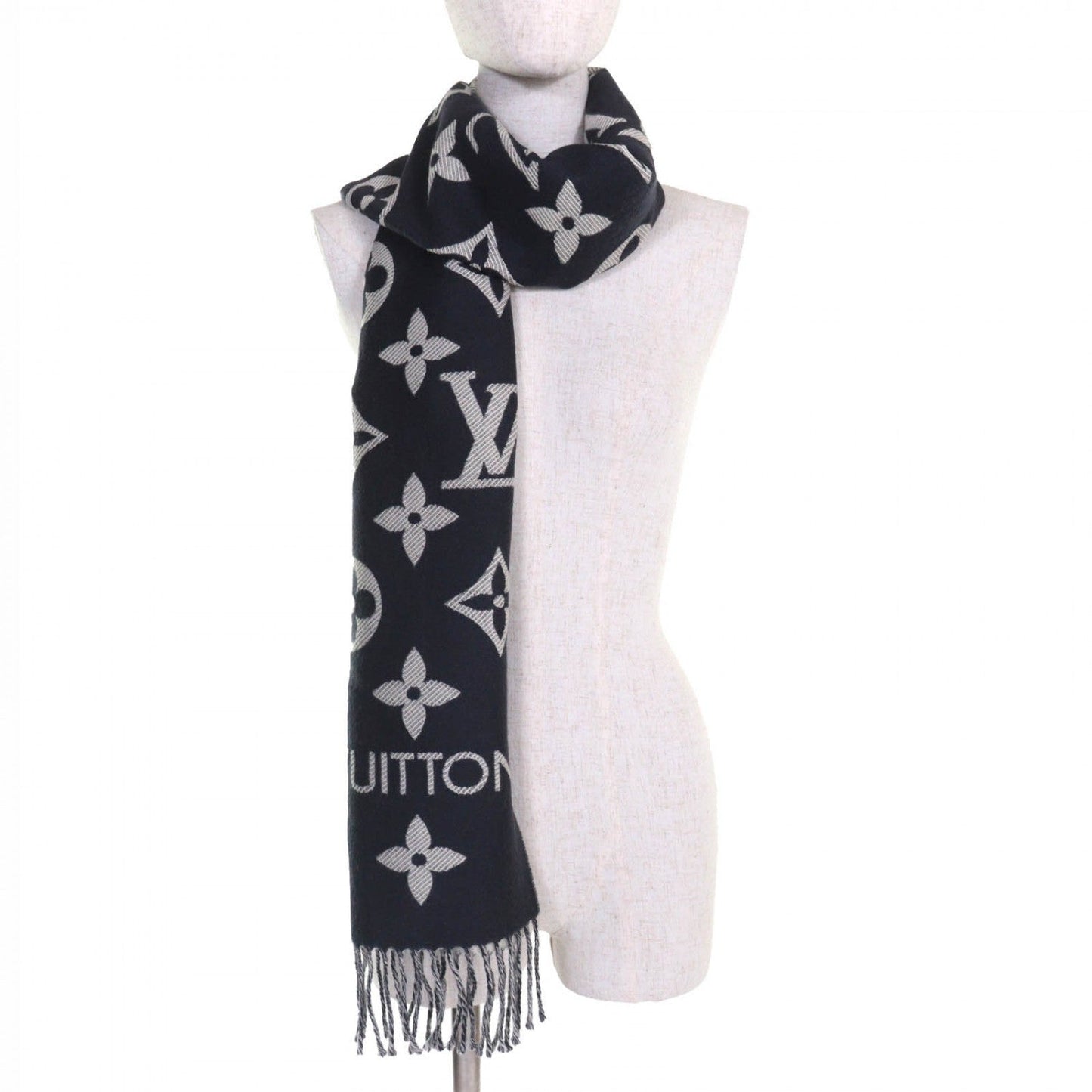 LOUIS VUITTON Scarf M79503 wool Navy LV Essential Scarf 170Ã34cm
