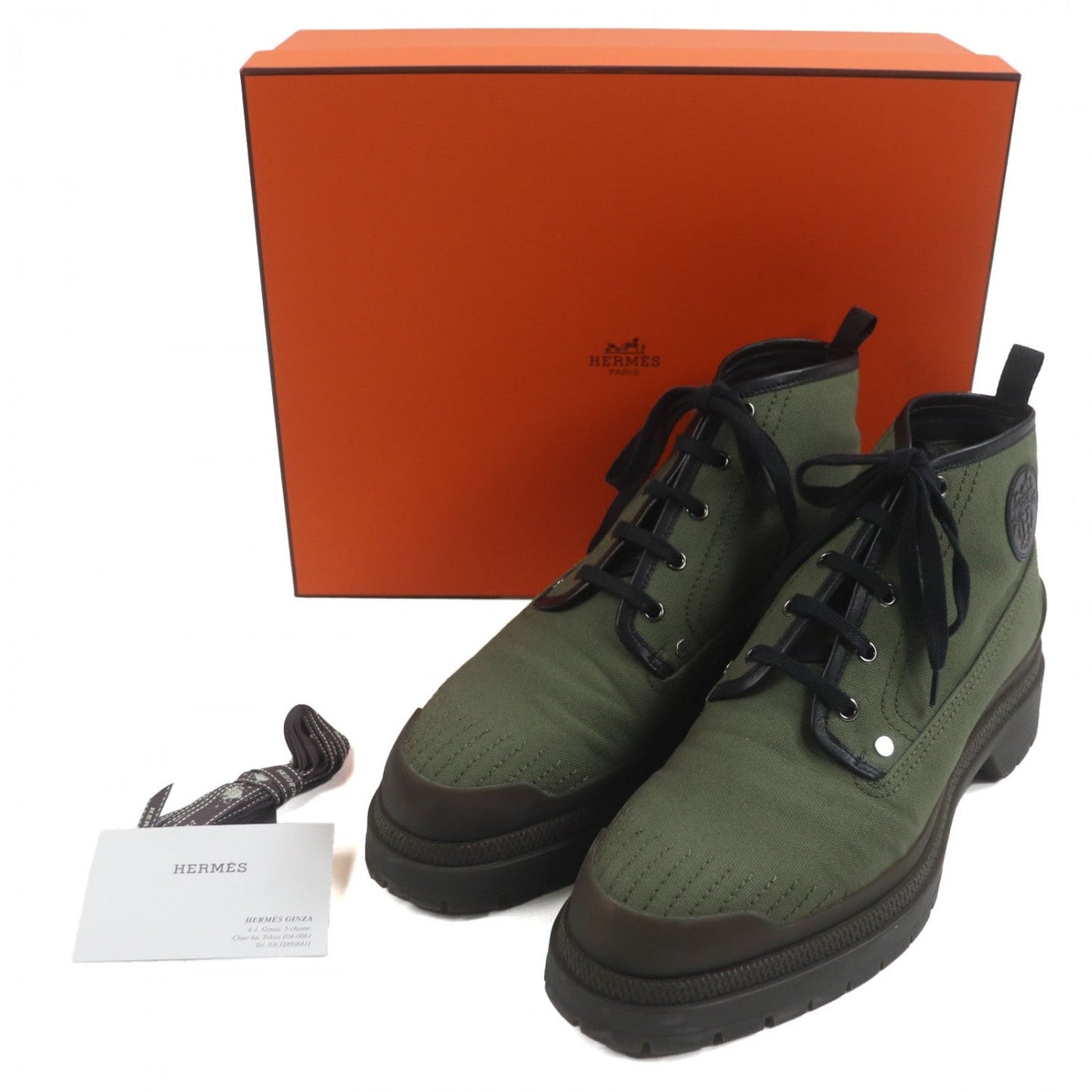 HERMES short boots canvas khaki HYKE 42 1/2