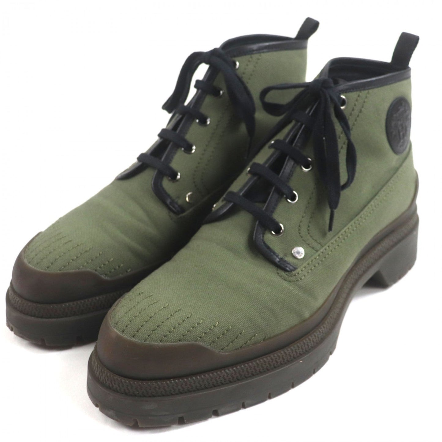 HERMES short boots canvas khaki HYKE 42 1/2