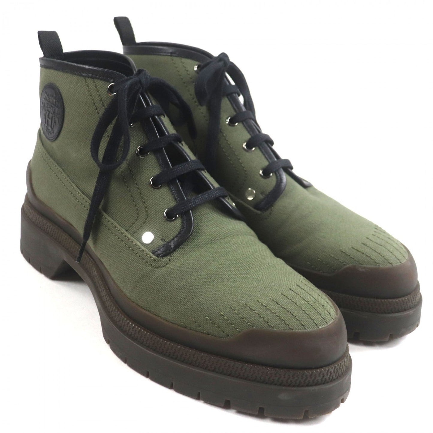 HERMES short boots canvas khaki HYKE 42 1/2