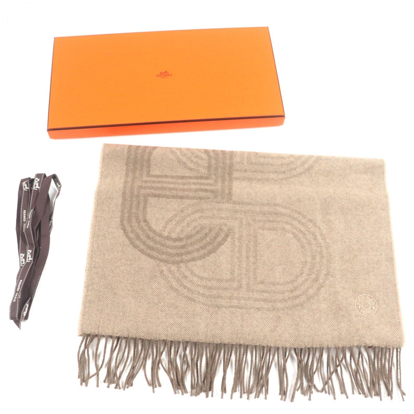 HERMES Scarf cashmere Brown 24th circuit