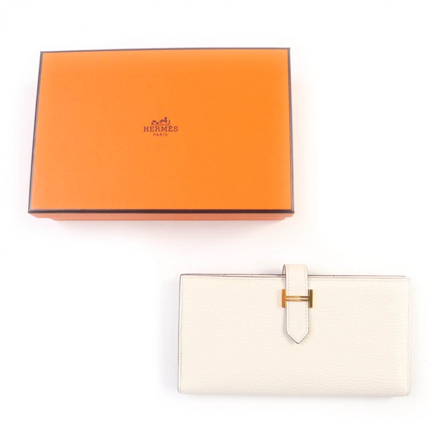 HERMES Long Wallet Purse Shave Ivory Beansufla