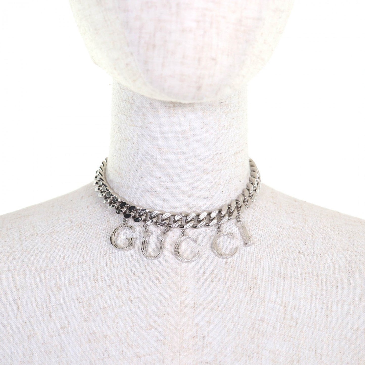 GUCCI choker 675769 ã¼ Silver script logo choker