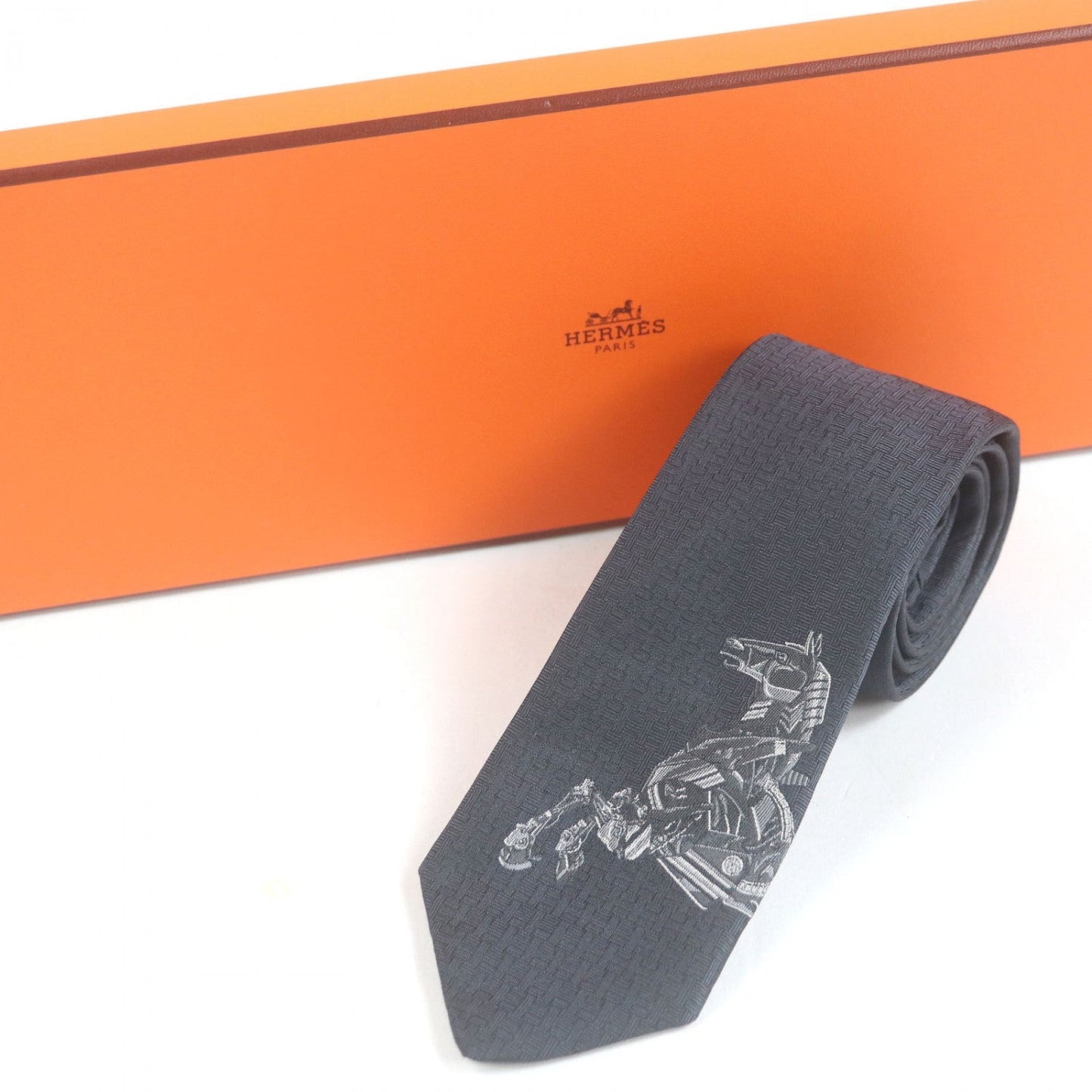 HERMES tie 333982T silk Dark gray ROBOCABAR Robocabal