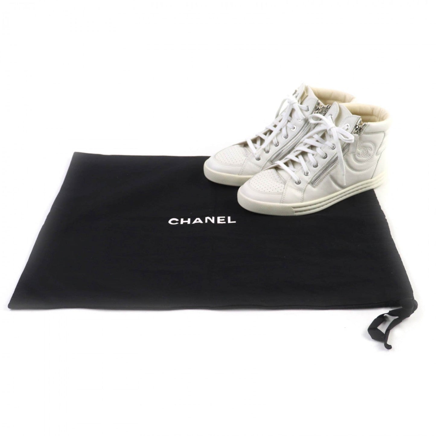 CHANEL High cut sneakers G29689 leather white 37.5