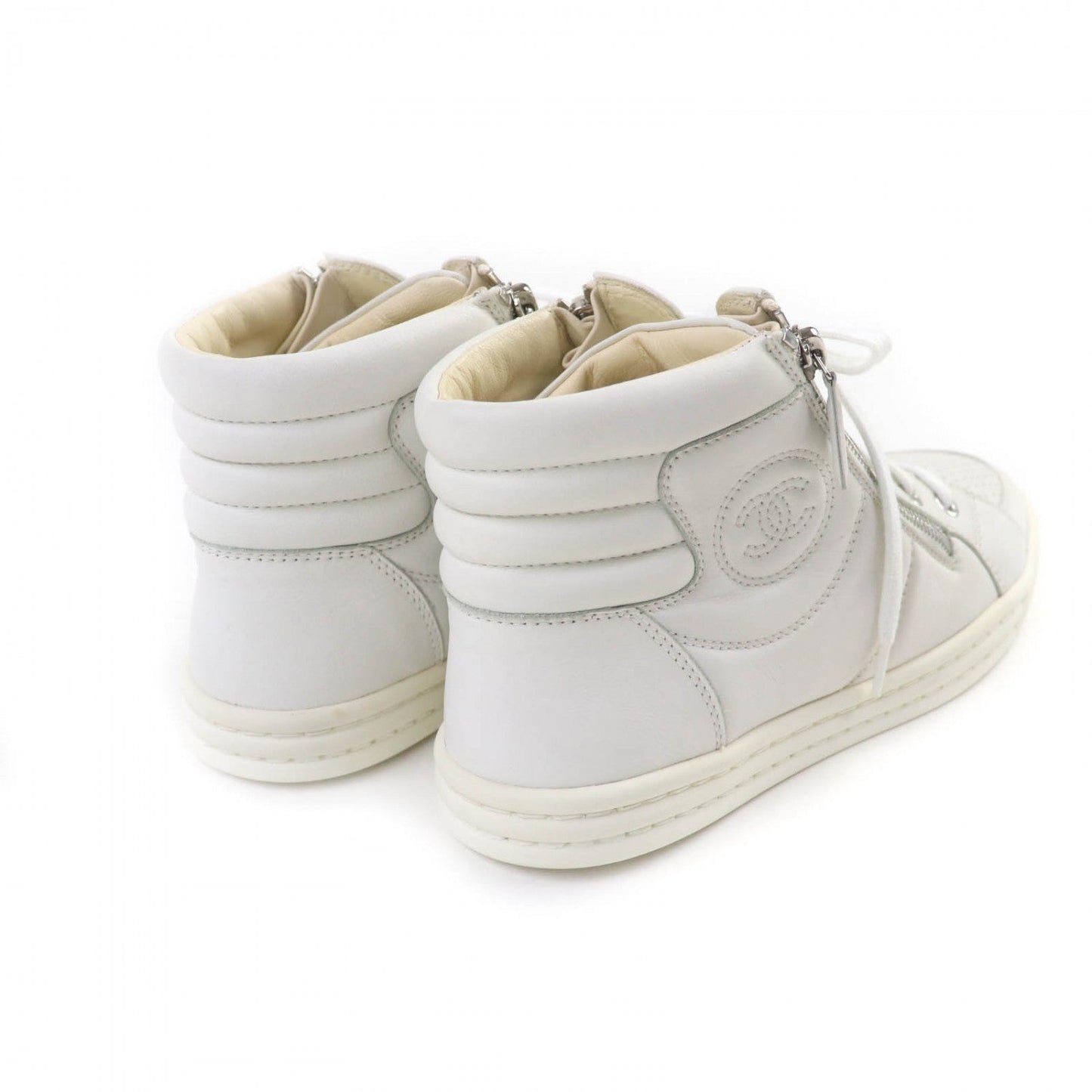 CHANEL High cut sneakers G29689 leather white 37.5