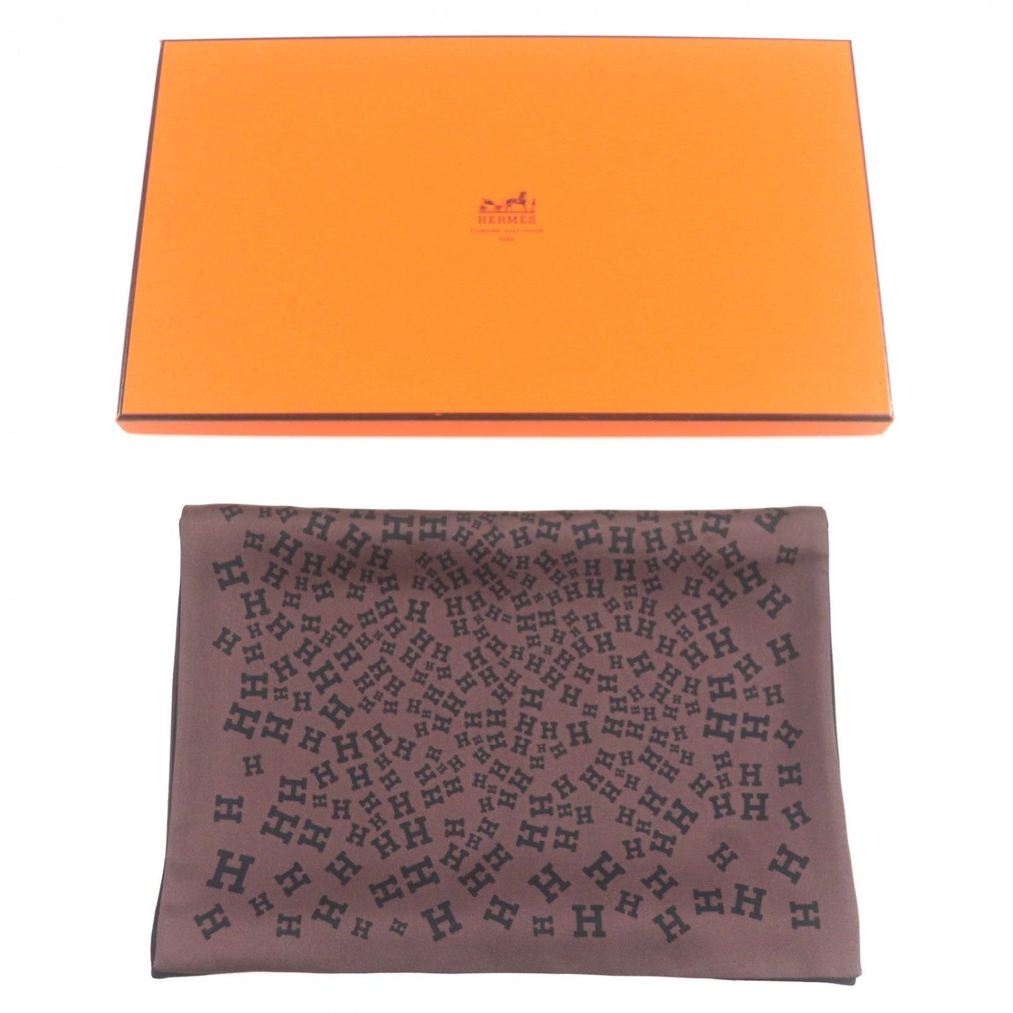 HERMES scarf silk Brown black