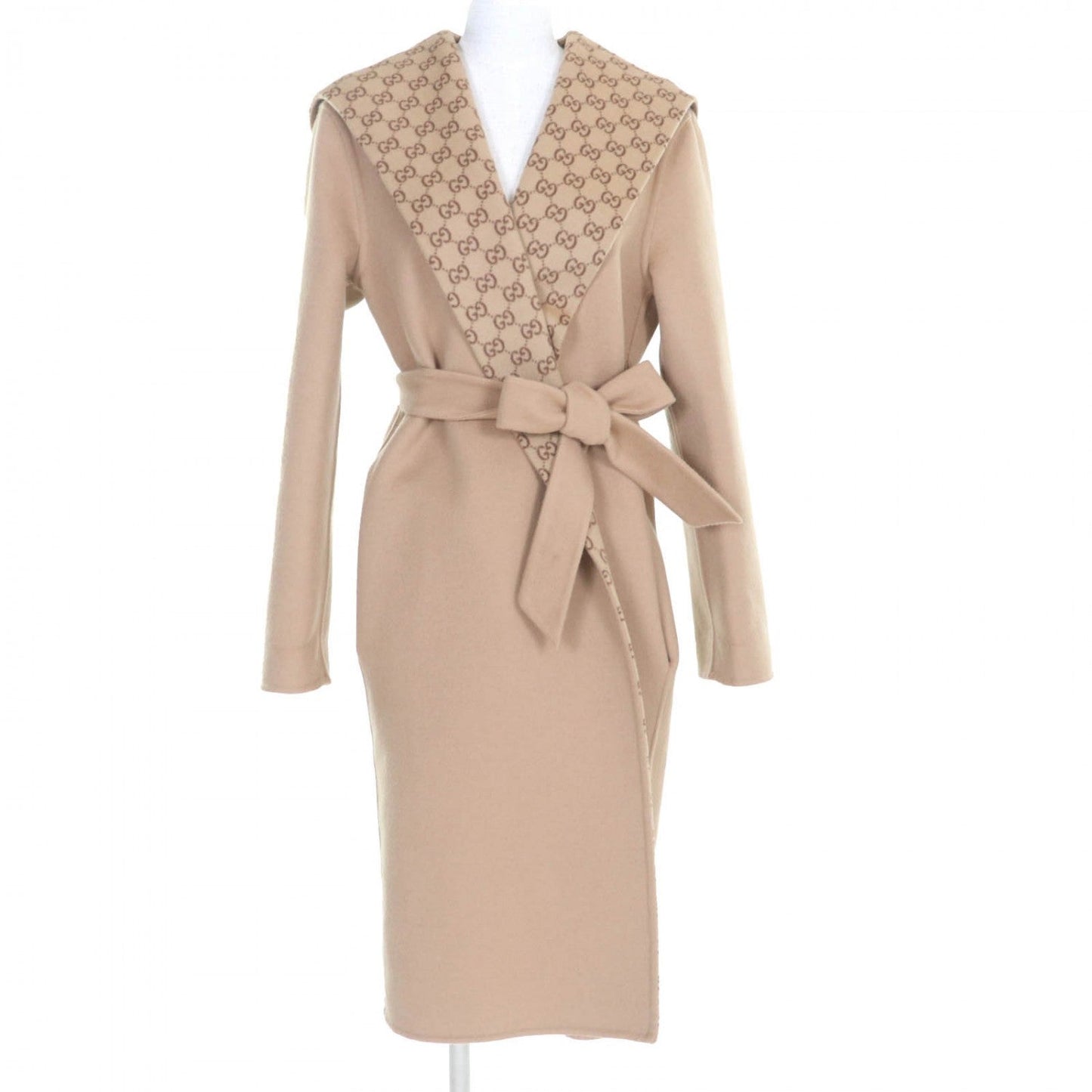 GUCCI coat 793634 wool Camel Reversible wool-blend GG silk coat 38