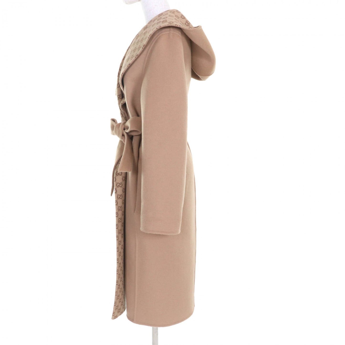 GUCCI coat 793634 wool Camel Reversible wool-blend GG silk coat 38