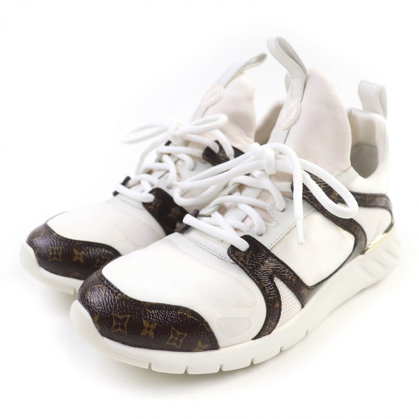 LOUIS VUITTON sneakers Monogram leather White brown After game line 35.5