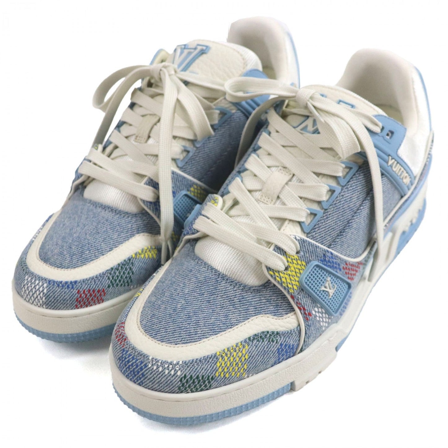 LOUIS VUITTON Low cut sneakers denim Ice blue Denim Damier lv trainer 6