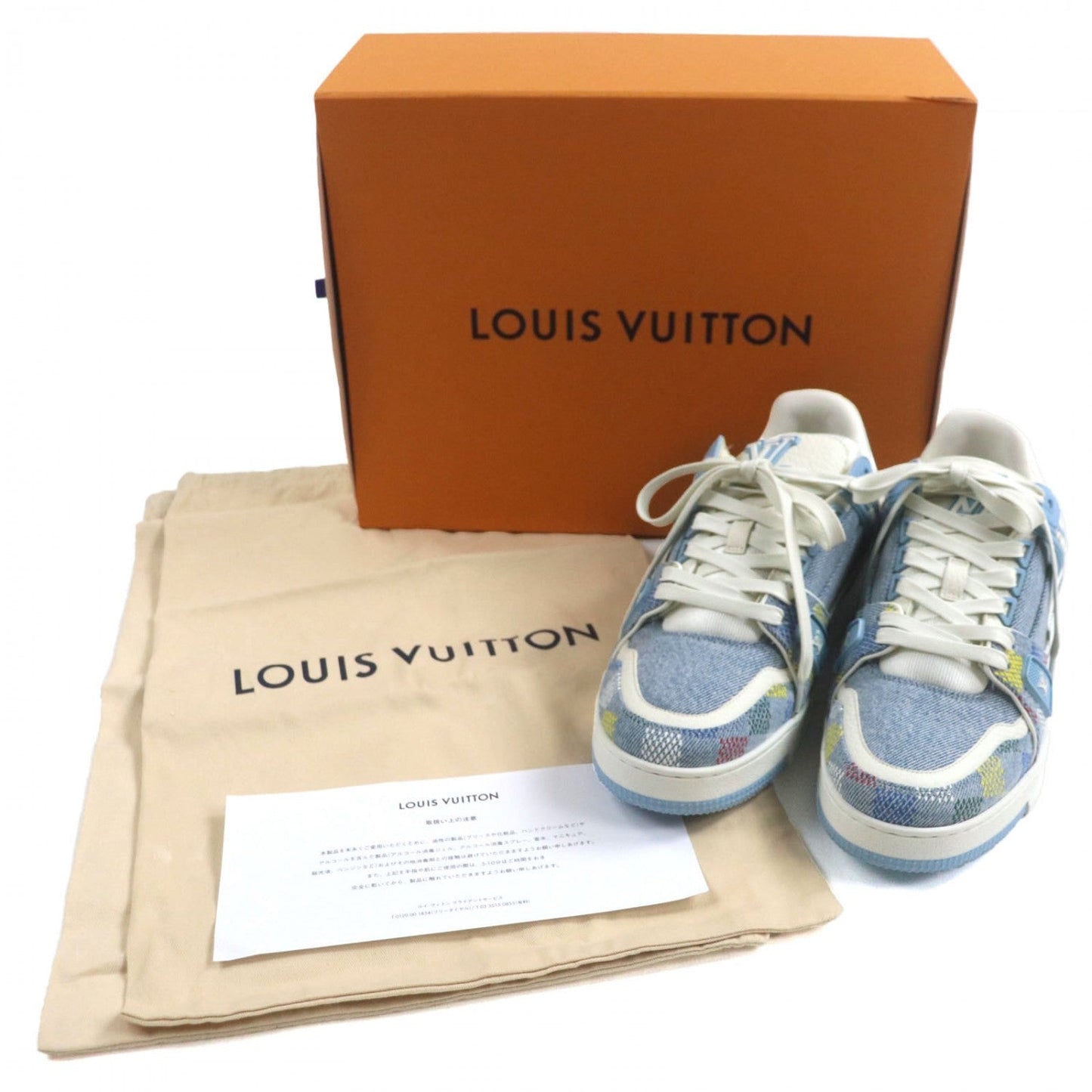 LOUIS VUITTON Low cut sneakers denim Ice blue Denim Damier lv trainer 6
