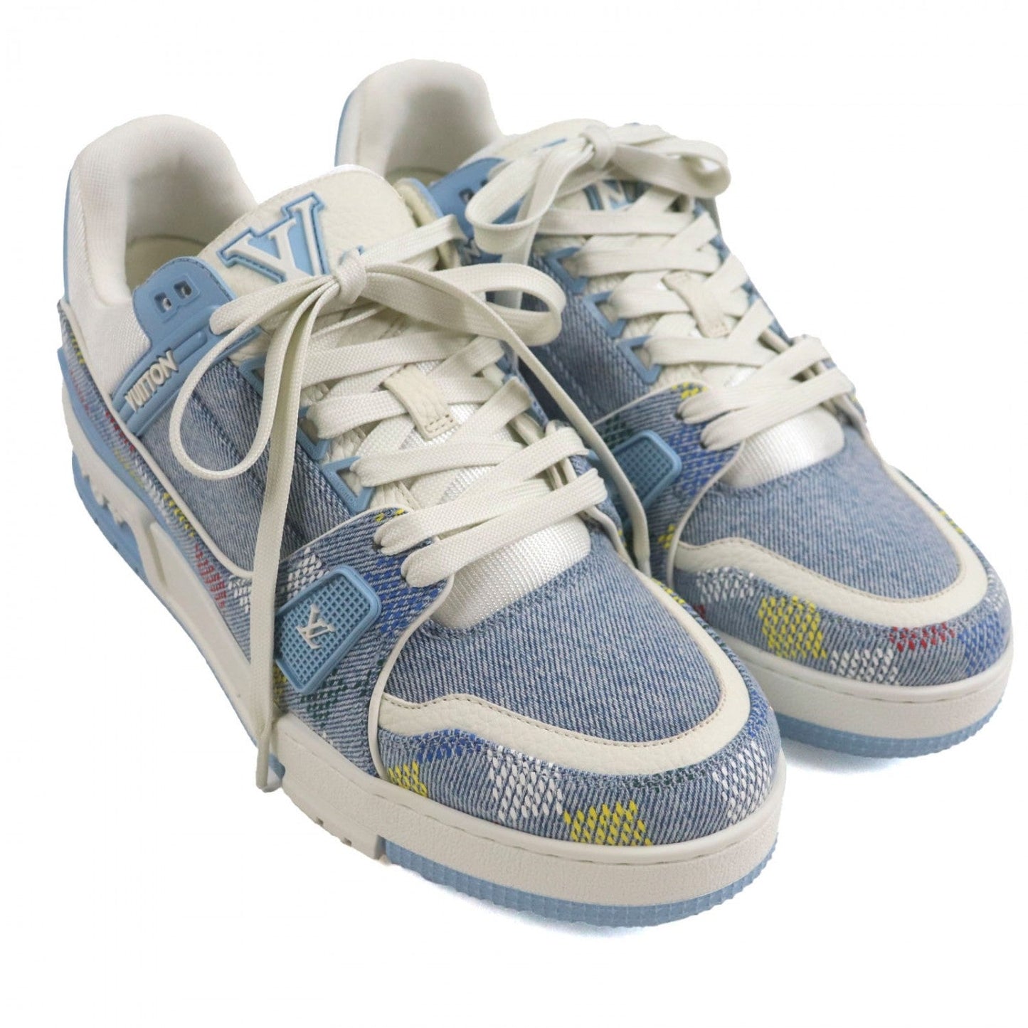 LOUIS VUITTON Low cut sneakers denim Ice blue Denim Damier lv trainer 6