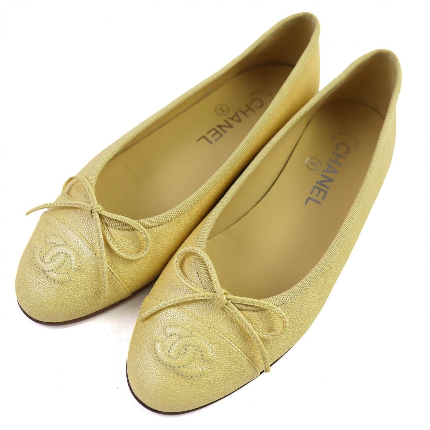 CHANEL pumps 19S G02819 leather yellow ballerina 37