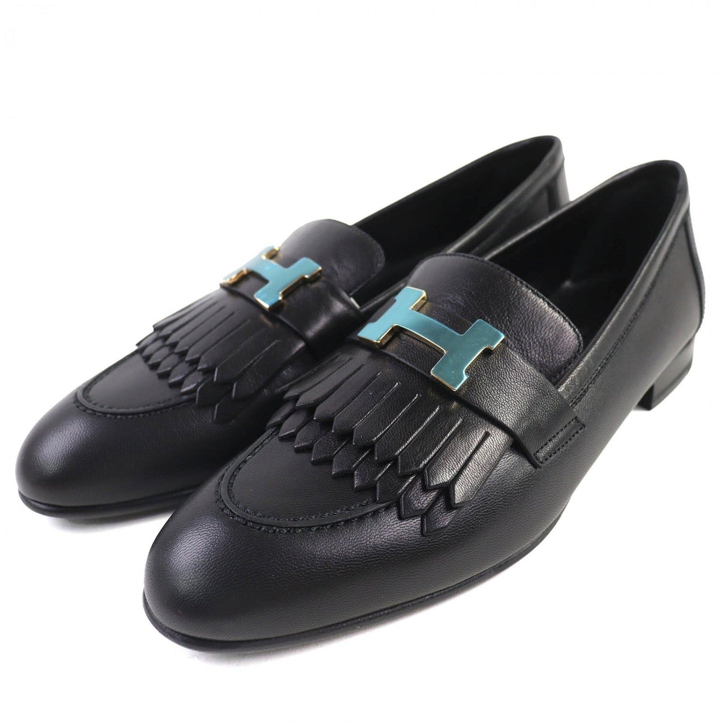 HERMES loafers leather black Royal 37