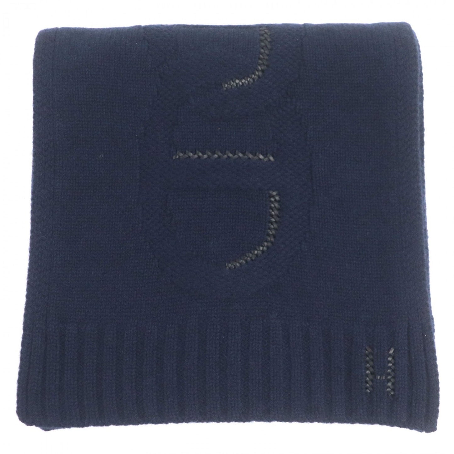 HERMES Scarf cashmere Navy Maillon Shadow