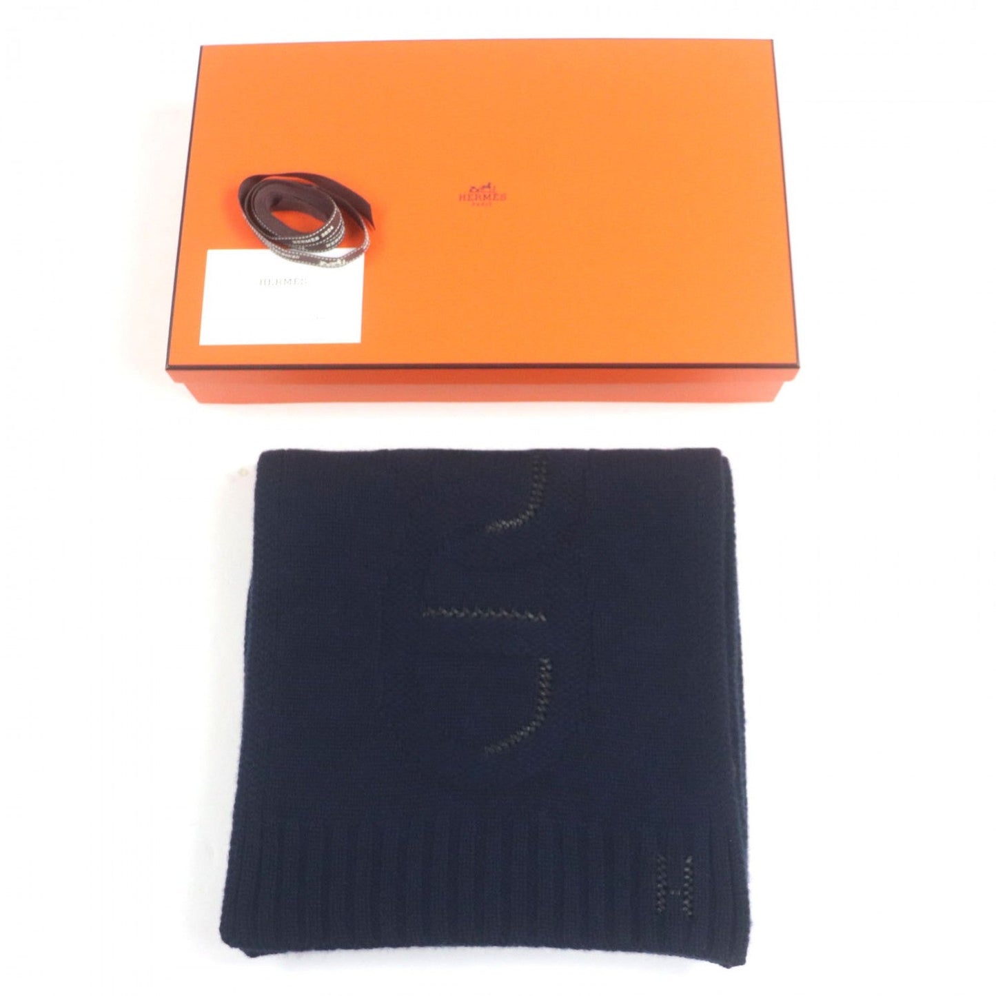 HERMES Scarf cashmere Navy Maillon Shadow