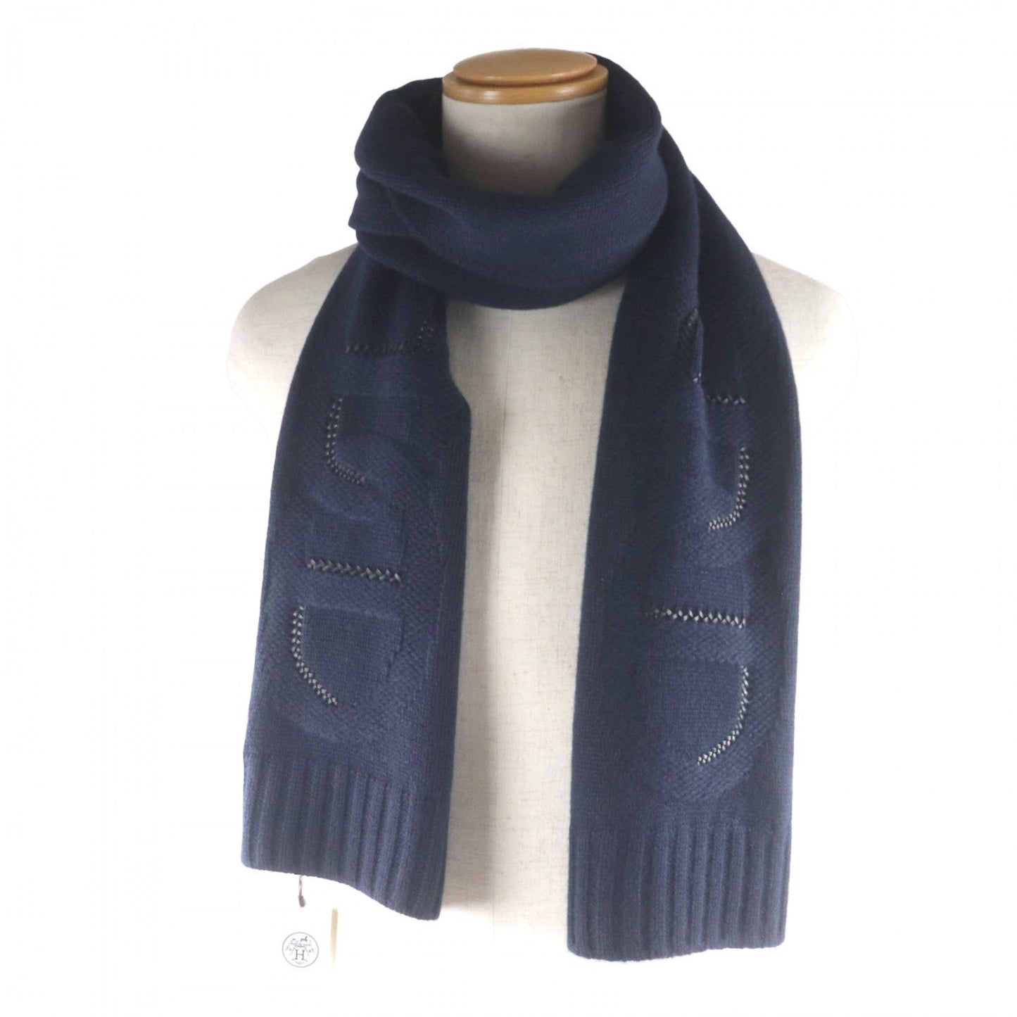 HERMES Scarf cashmere Navy Maillon Shadow
