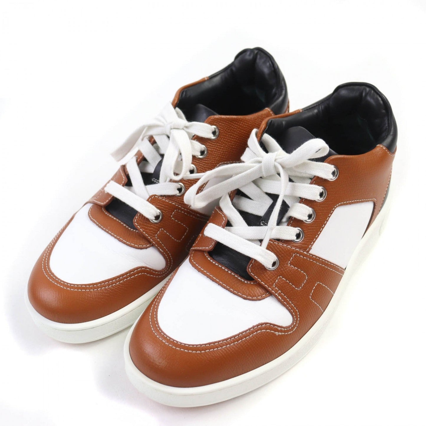 HERMES sneakers 222168Z leather White brown Free Free 35.5