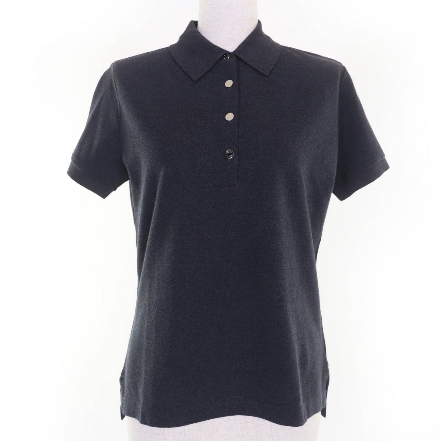 HERMES Short sleeve polo shirt cotton Charcoal gray SELLIER M