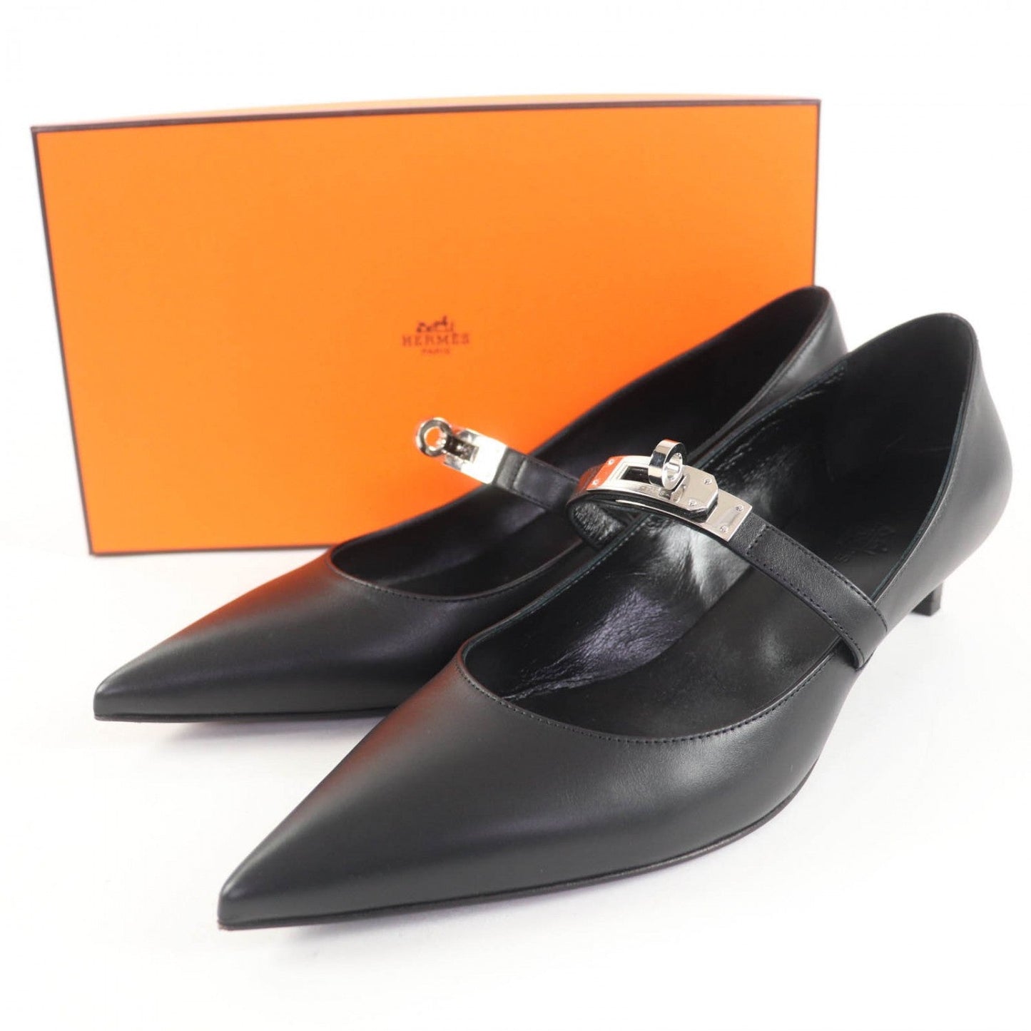 HERMES pumps leather black Kiara 38.5