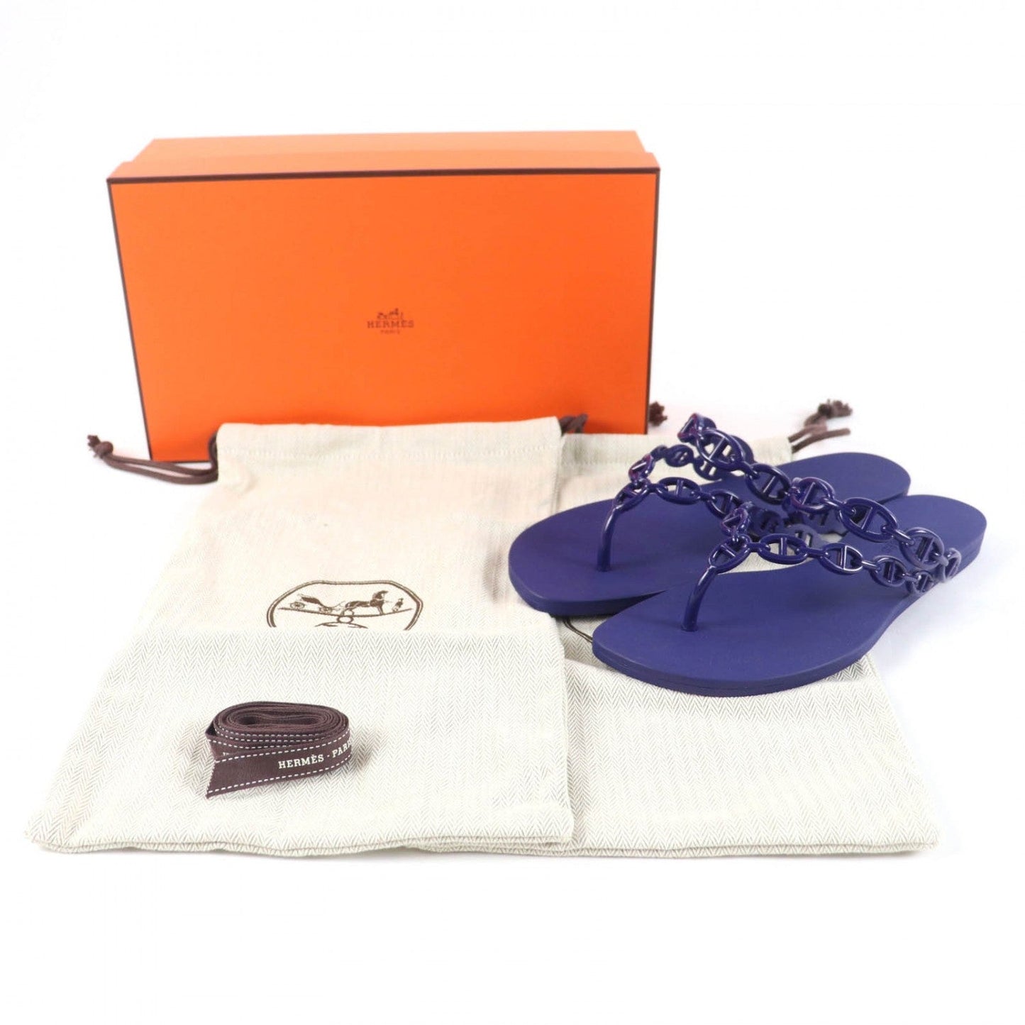 HERMES Sandals rubber Navy island 37
