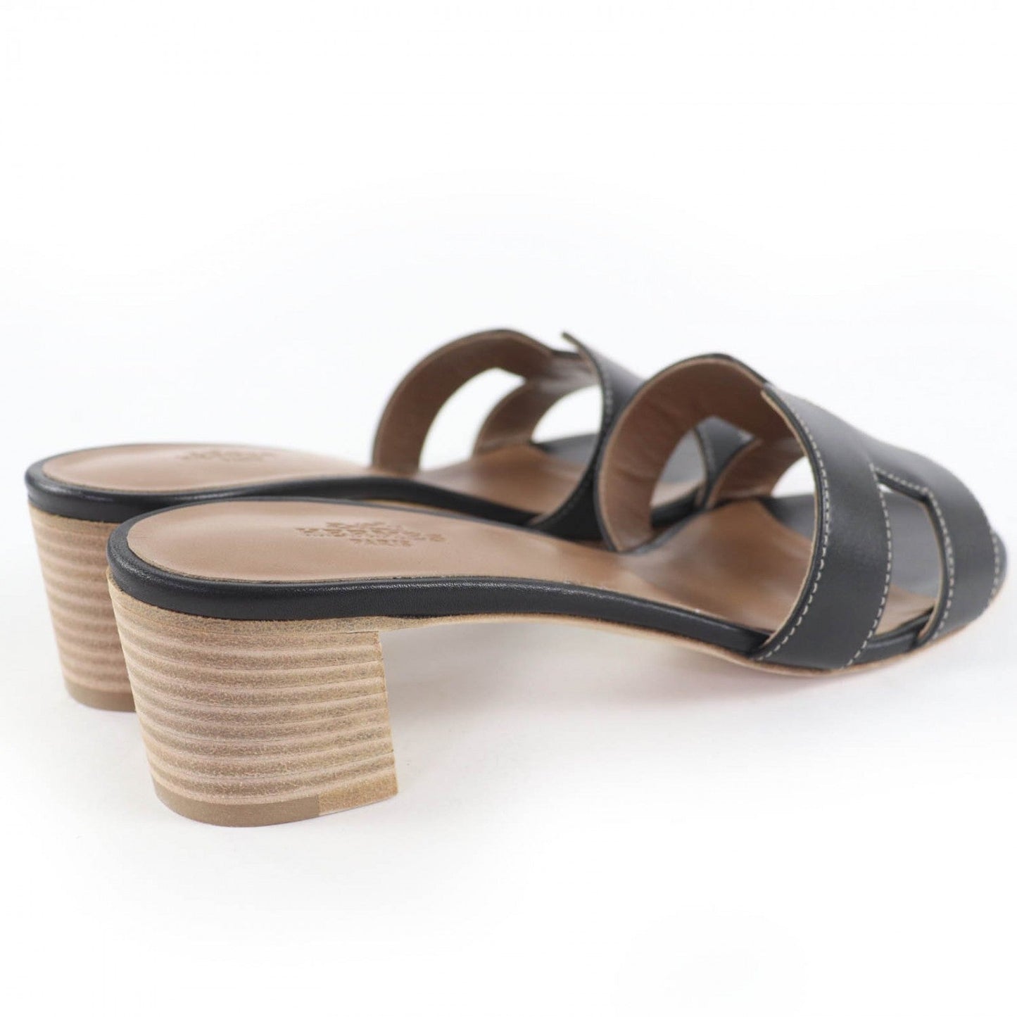 HERMES Sandals leather black Oasis 37