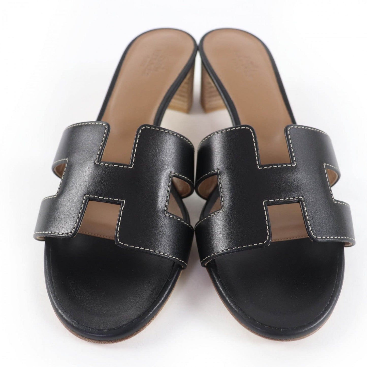HERMES Sandals leather black Oasis 37