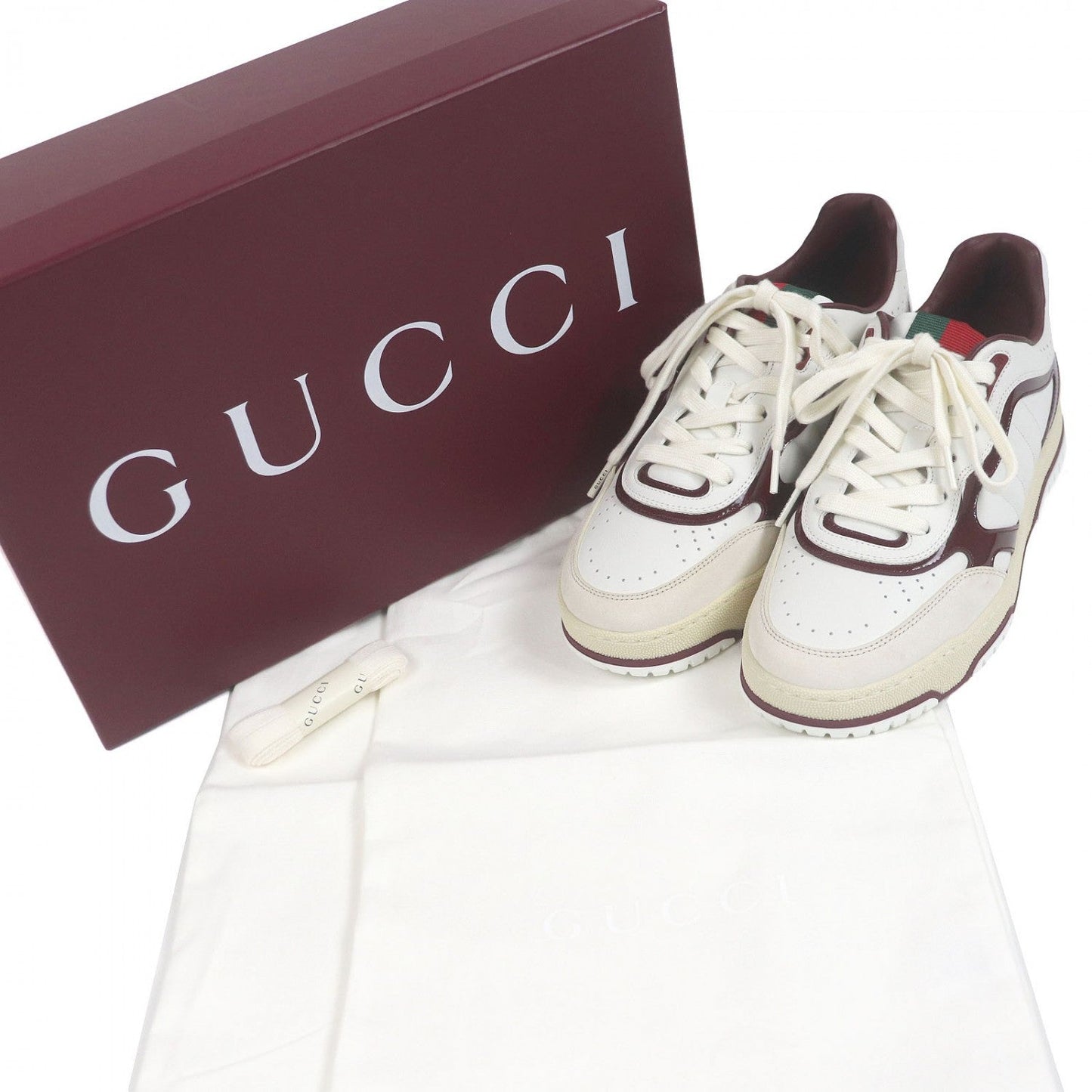 GUCCI Low cut sneakers 878002 leather Bordeaux White Reweb 7.5
