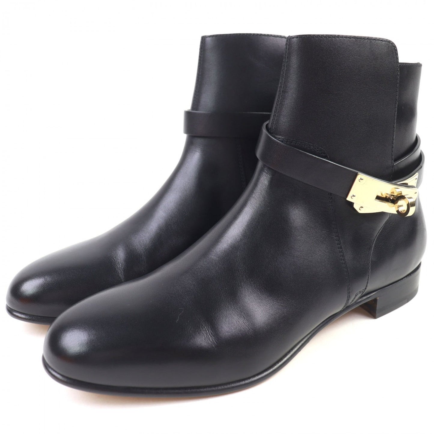 HERMES short boots leather black Neo 37