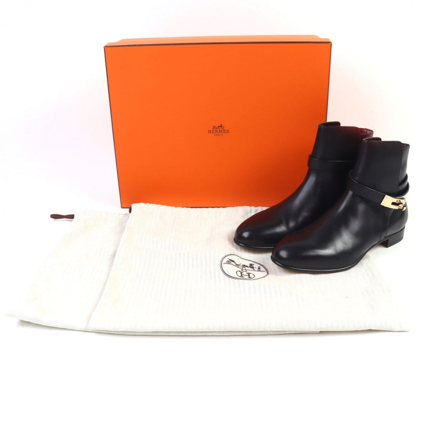 HERMES short boots leather black Neo 37