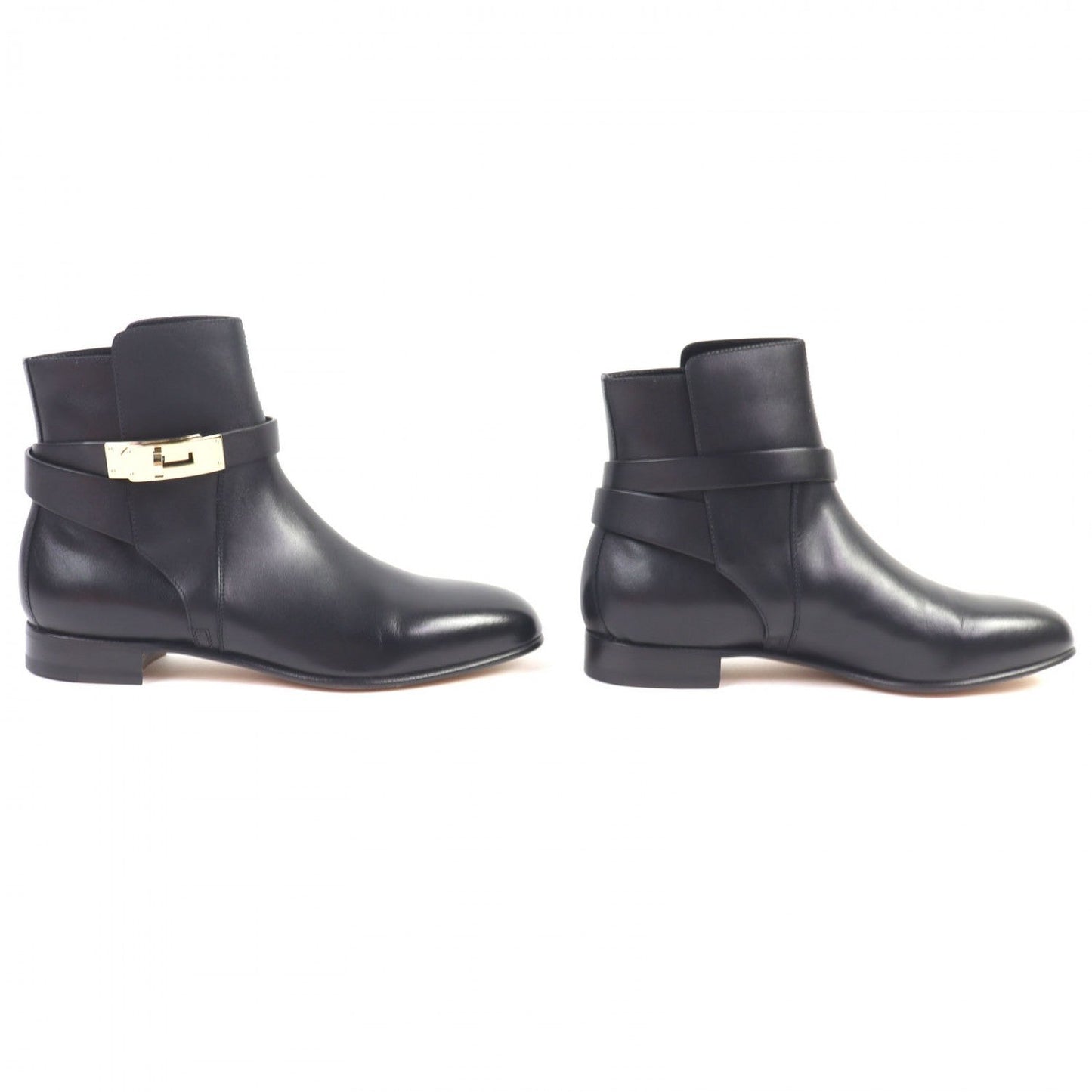 HERMES short boots leather black Neo 37