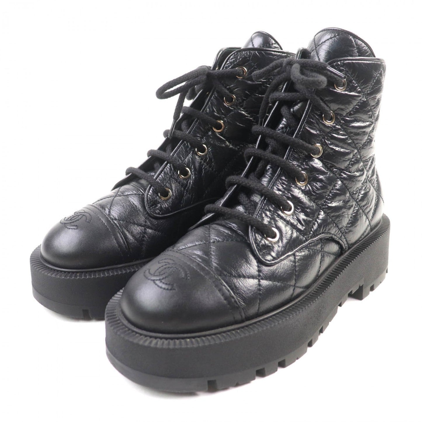 CHANEL short boots 24A G45833 leather black 38
