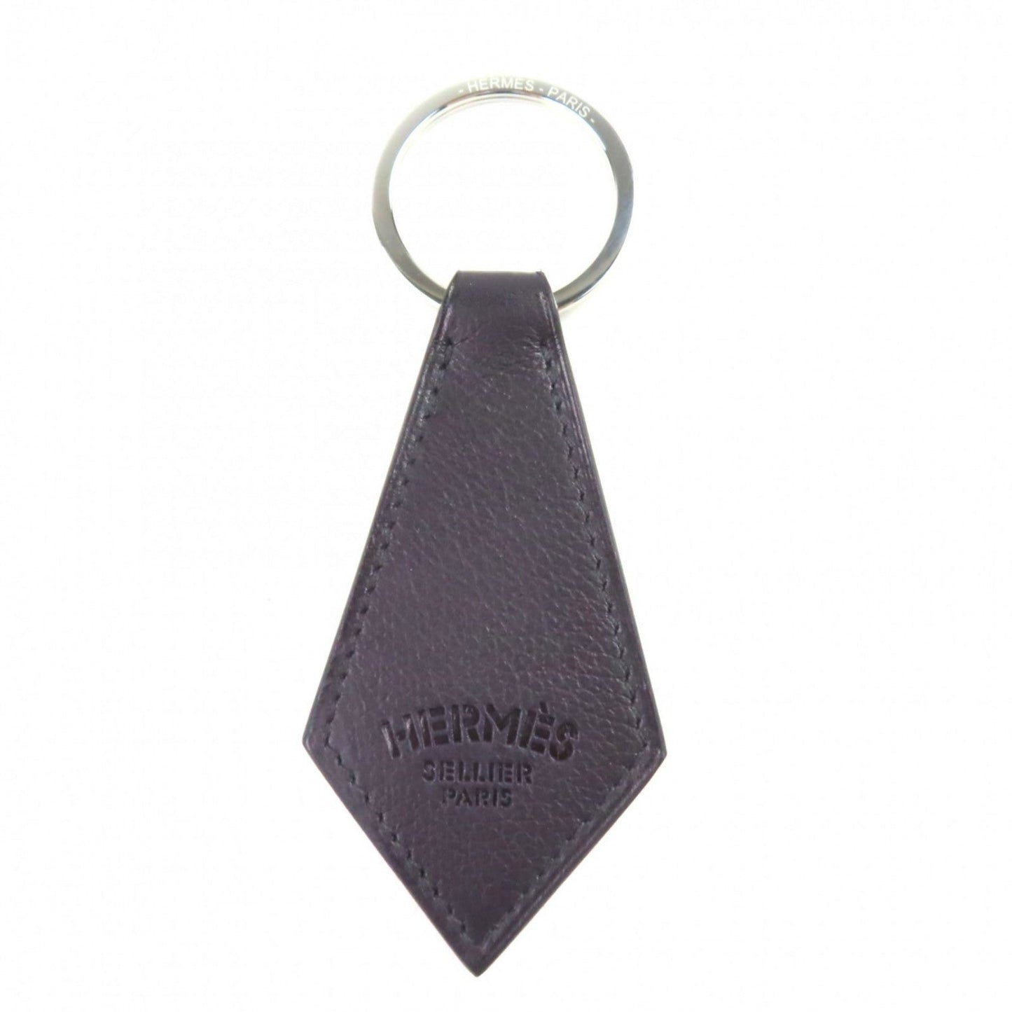 HERMES key ring leather Dark brown Porte cles Tab