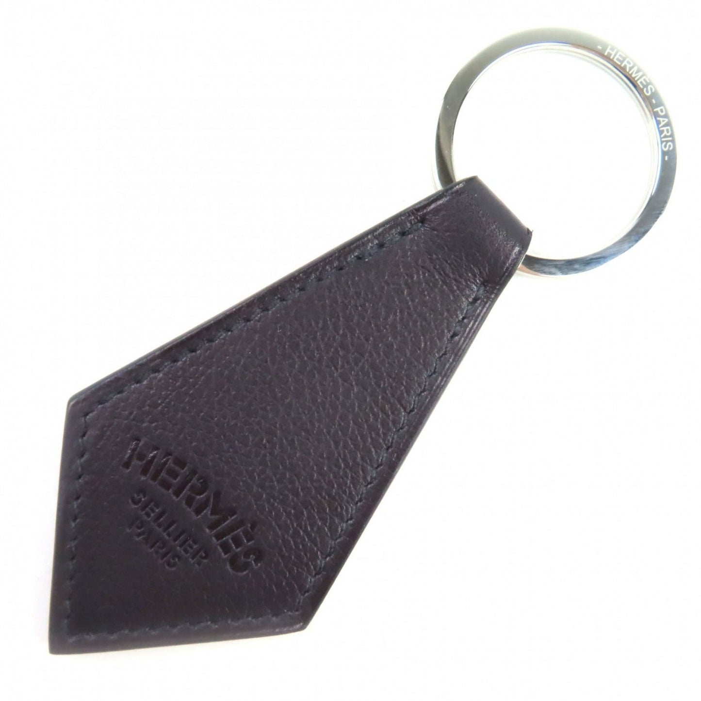 HERMES key ring leather Dark brown Porte cles Tab